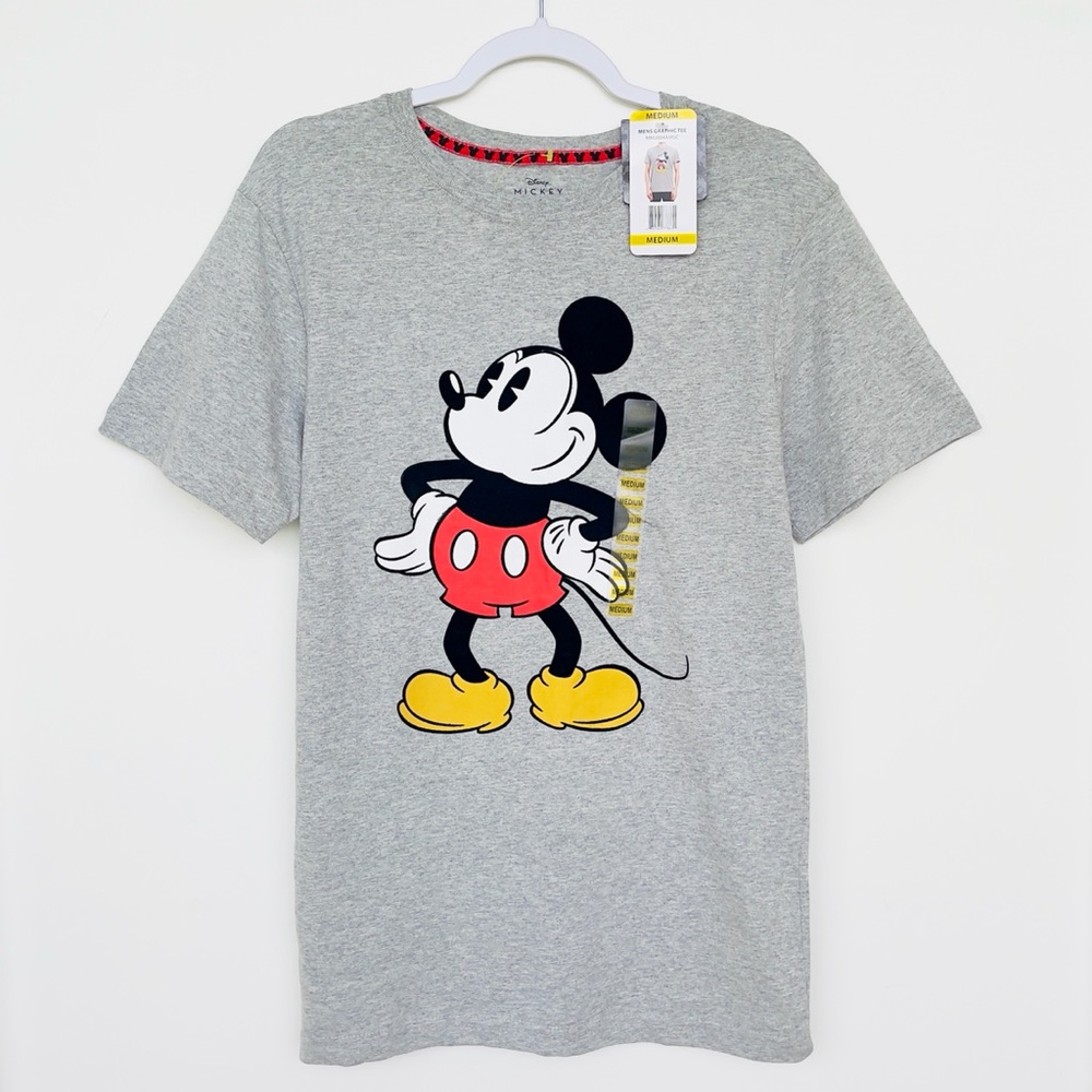 DISNEY Men Mickey Mouse Classic T-Shirt Suede Graphic Authentic Short Sleeve